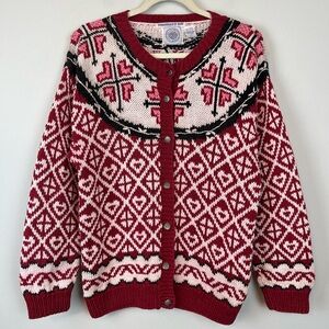 Vintage Cape Isle Knitters Colorful Cardigan Sweater Hand Embroidered L